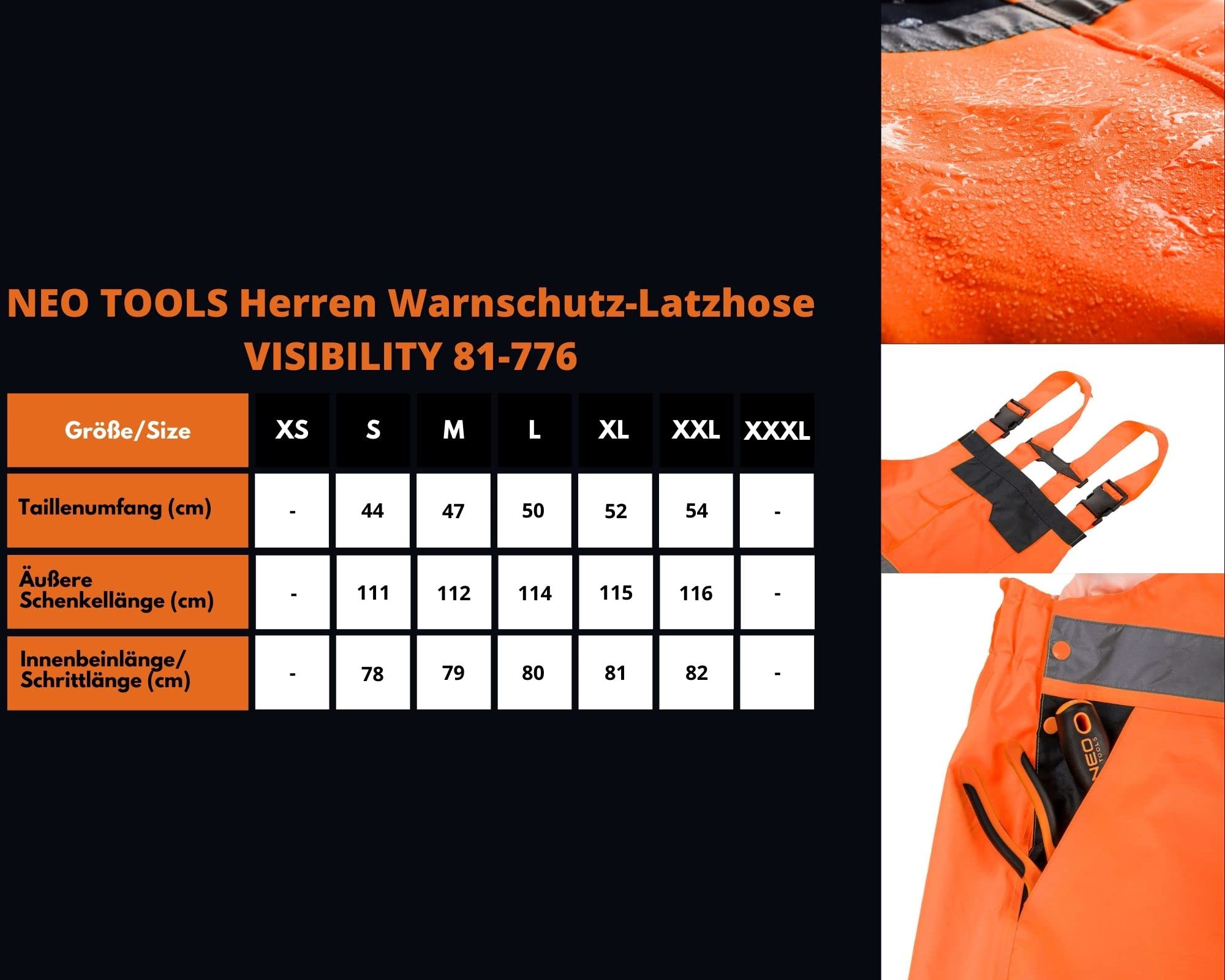 NEO TOOLS salopette de travail imperméable orange L