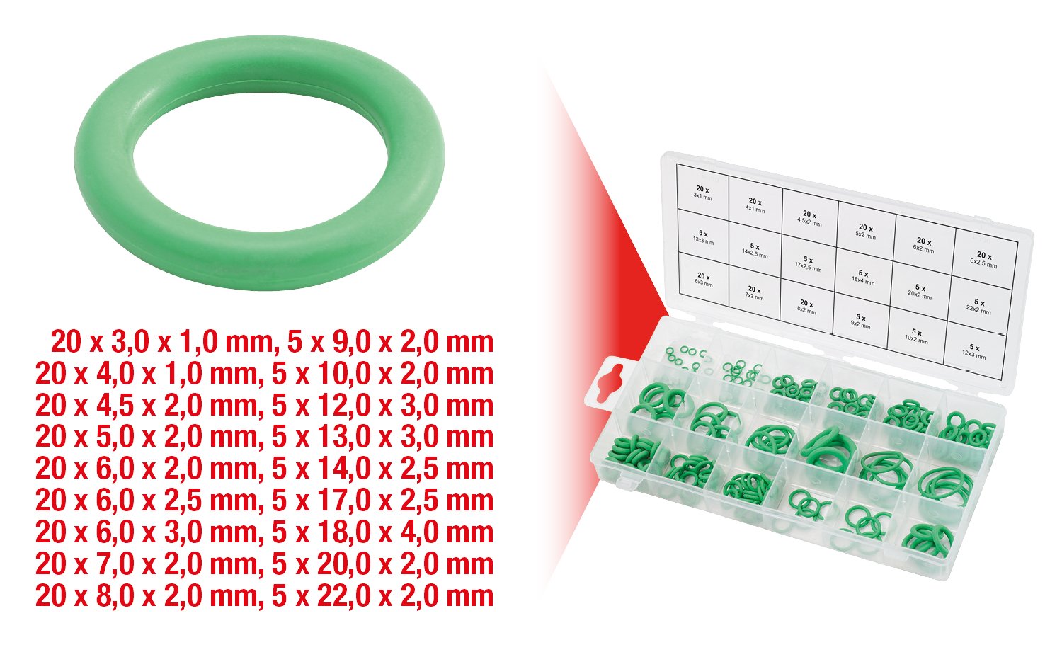 KS Tools 970.0260 assortiment 225 joints toriques clim HNBR