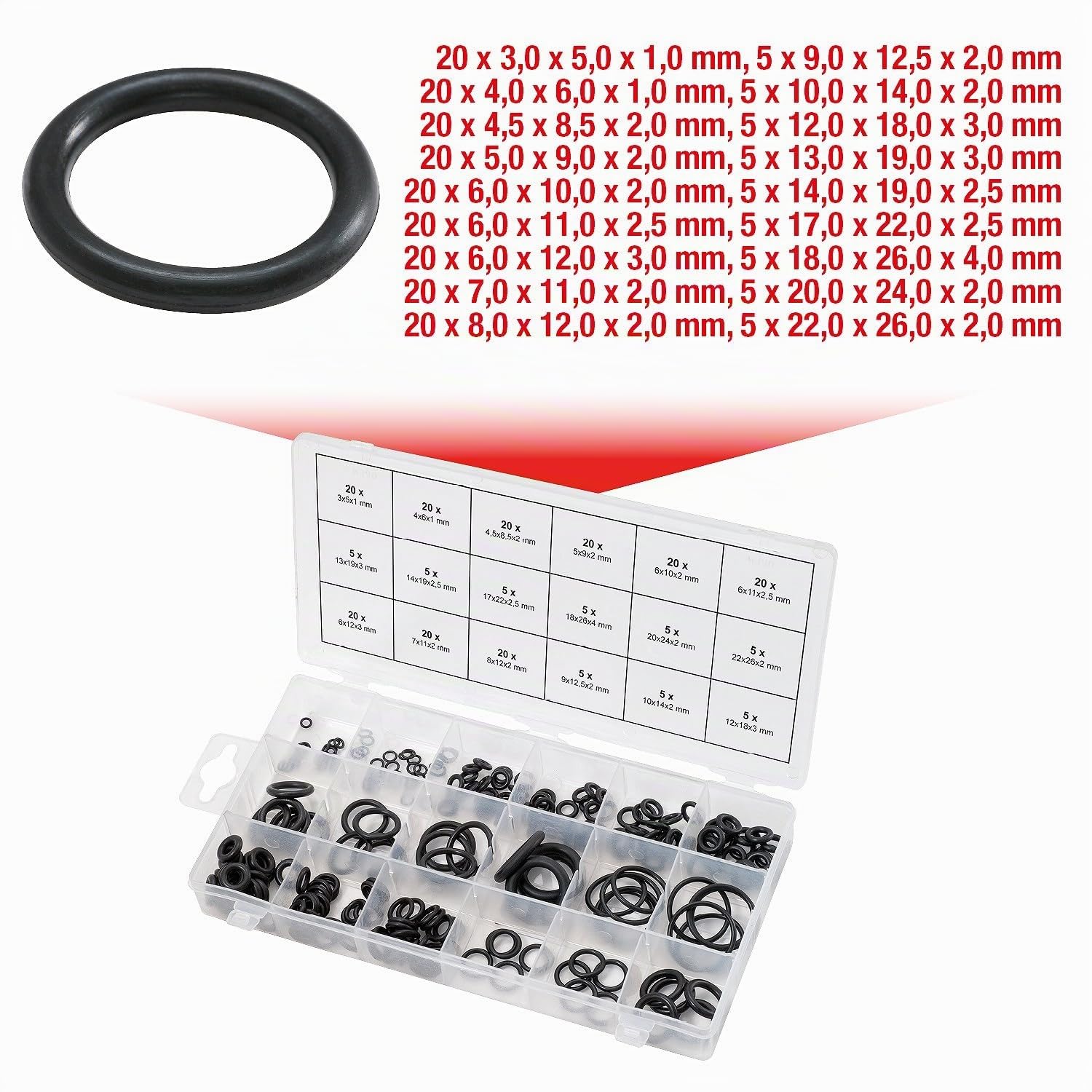 KS Tools 970.0180 Assortiment 225 Joints Toriques 3-22 mm
