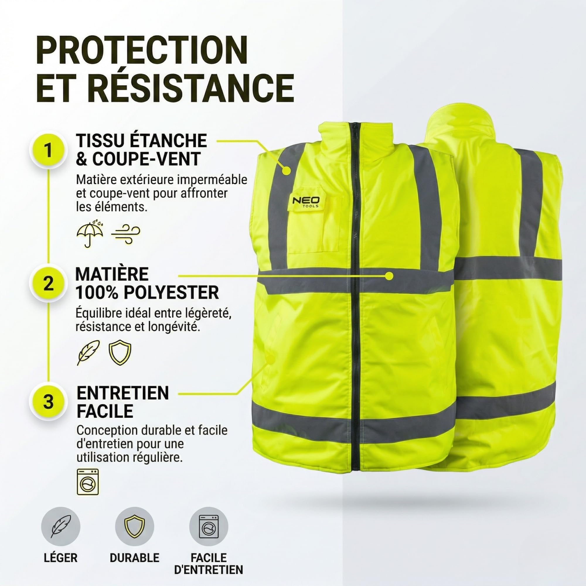 NEO Tools gilet sécurité jaune réversible réfléchissant