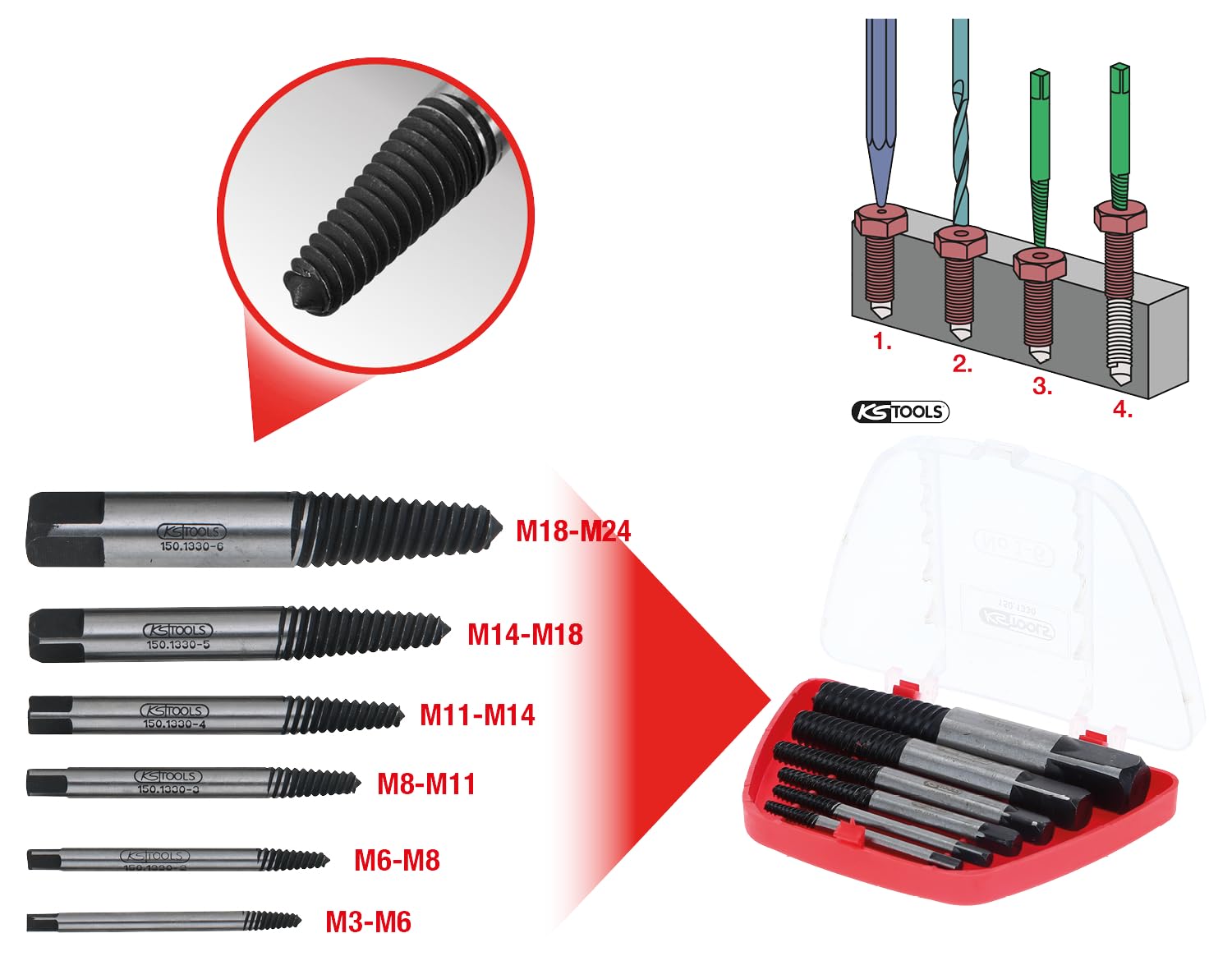 KS Tools 150.1330 Extracteur Goujons M3-M18 6 Pièces