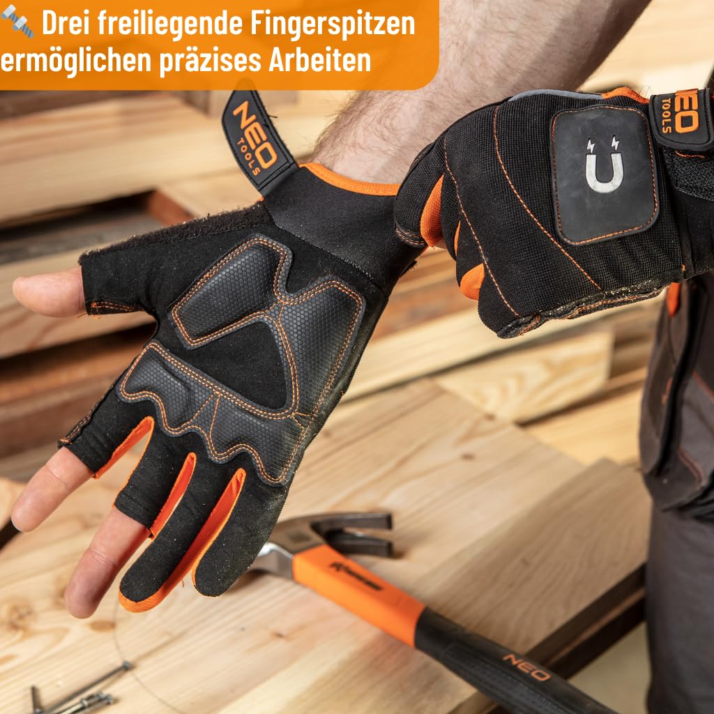 NEO Tools gants de travail sans doigts 10" aimantés