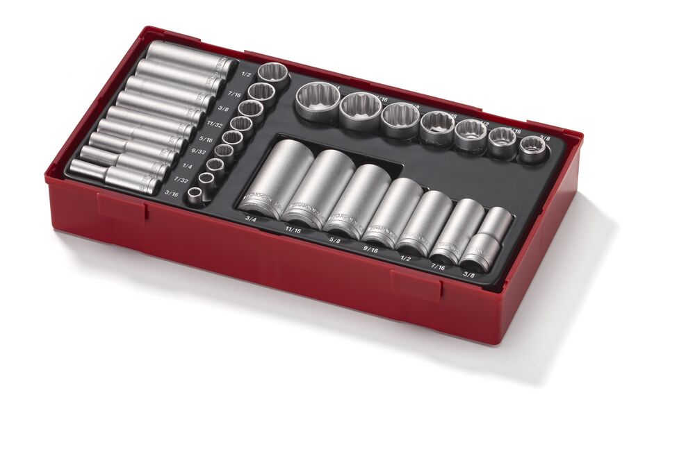 Teng Tools TT1 coffret douilles 32 pièces 12 pans pouces