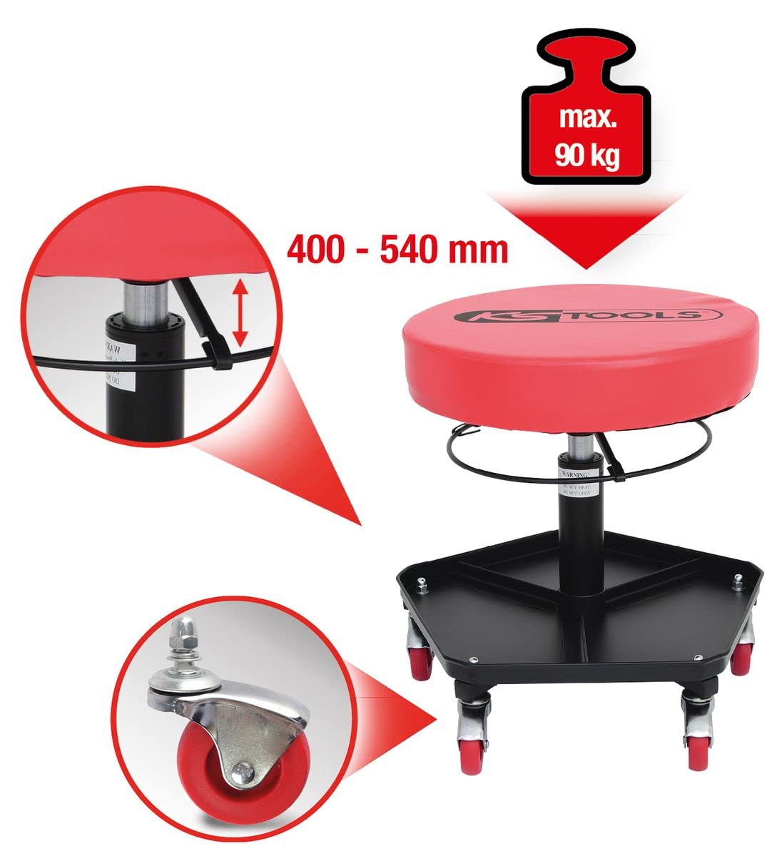 KS Tools 500.8030 tabouret d’atelier roulettes 90 kg