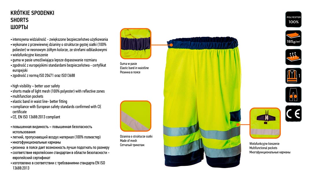 NEO TOOLS short de travail haute visibilité mesh orange
