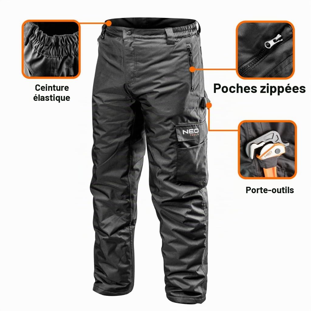 NEO Tools pantalon de travail thermique homme noir imperméable