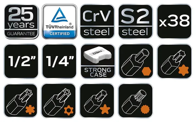 NEO TOOLS 08-710 coffret douilles embouts 38 pcs 1/2 1/4