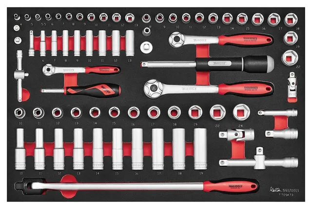 Teng Tools FOAM4X4 TTESK73 coffret douilles 73 pièces 1/4 3/8 1/2