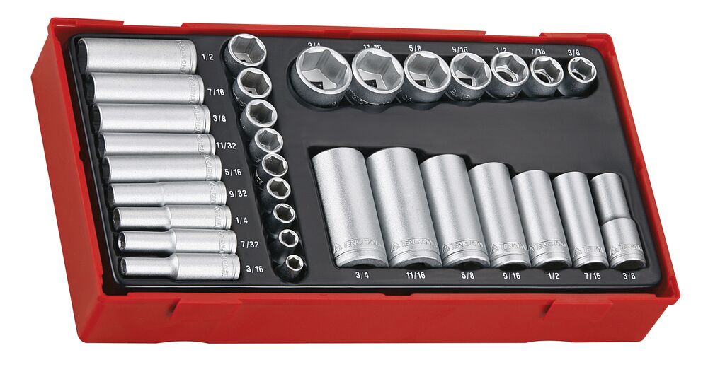 Teng Tools TT1 1/4 3/8 coffret douilles pouces 6 pans 32 pièces
