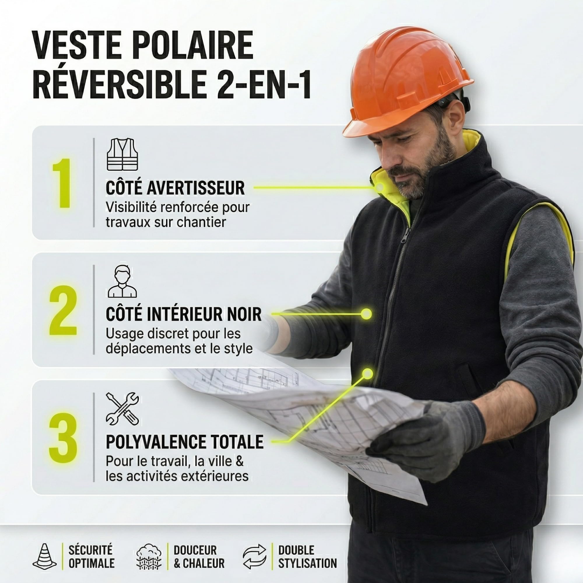 NEO Tools gilet sécurité jaune réversible réfléchissant