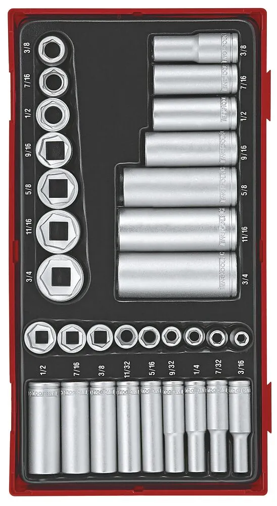 Teng Tools TT1 1/4 3/8 coffret douilles pouces 6 pans 32 pièces