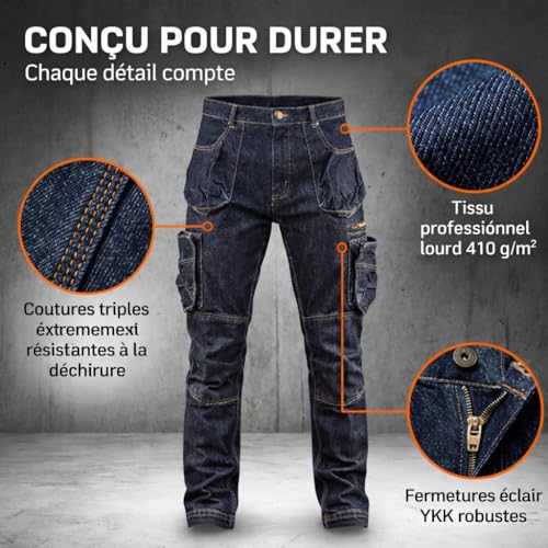 Neo Tools Pantalon Travail Denim XXL Cargo Renforcé