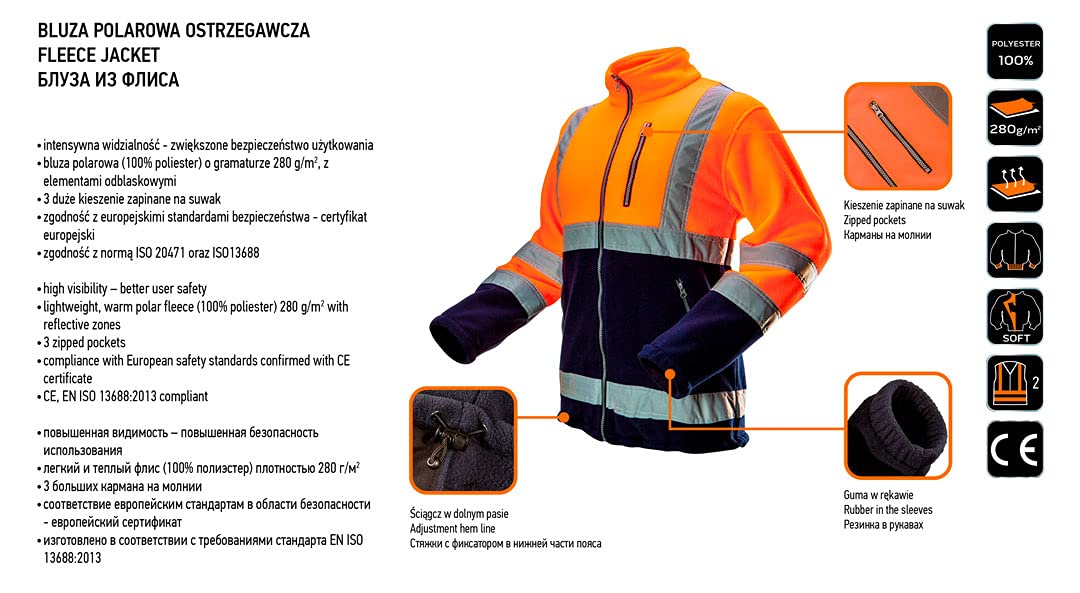 NEO Tools Warn veste polaire homme orange haute visibilité