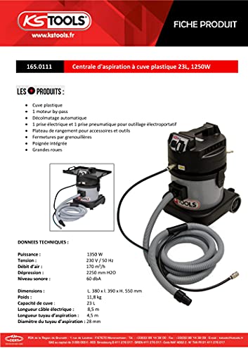 KS Tools 165.0111 centrale aspiration 23 L 1250 W