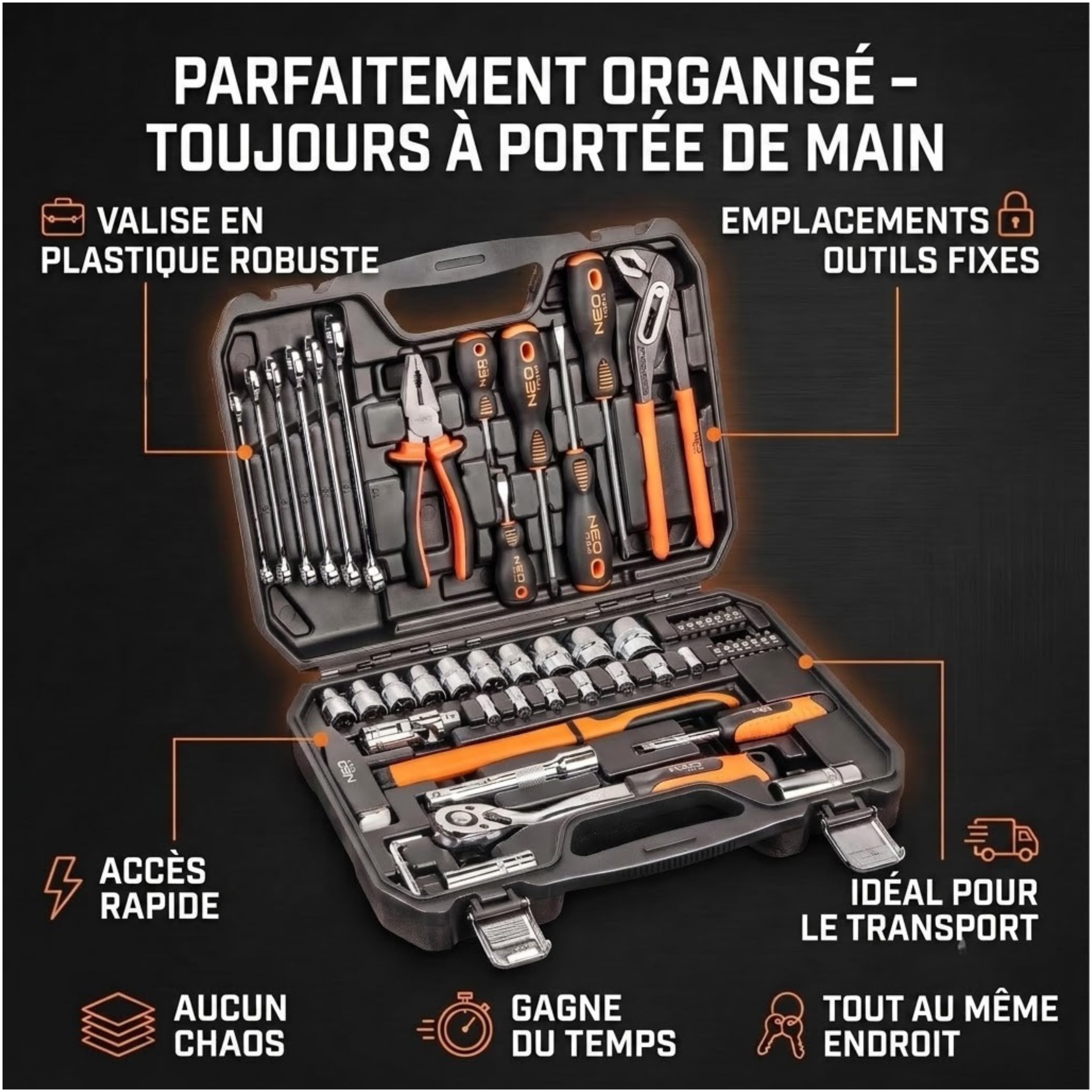 NEO Tools 08-684 mallette à outils 56 pièces complète