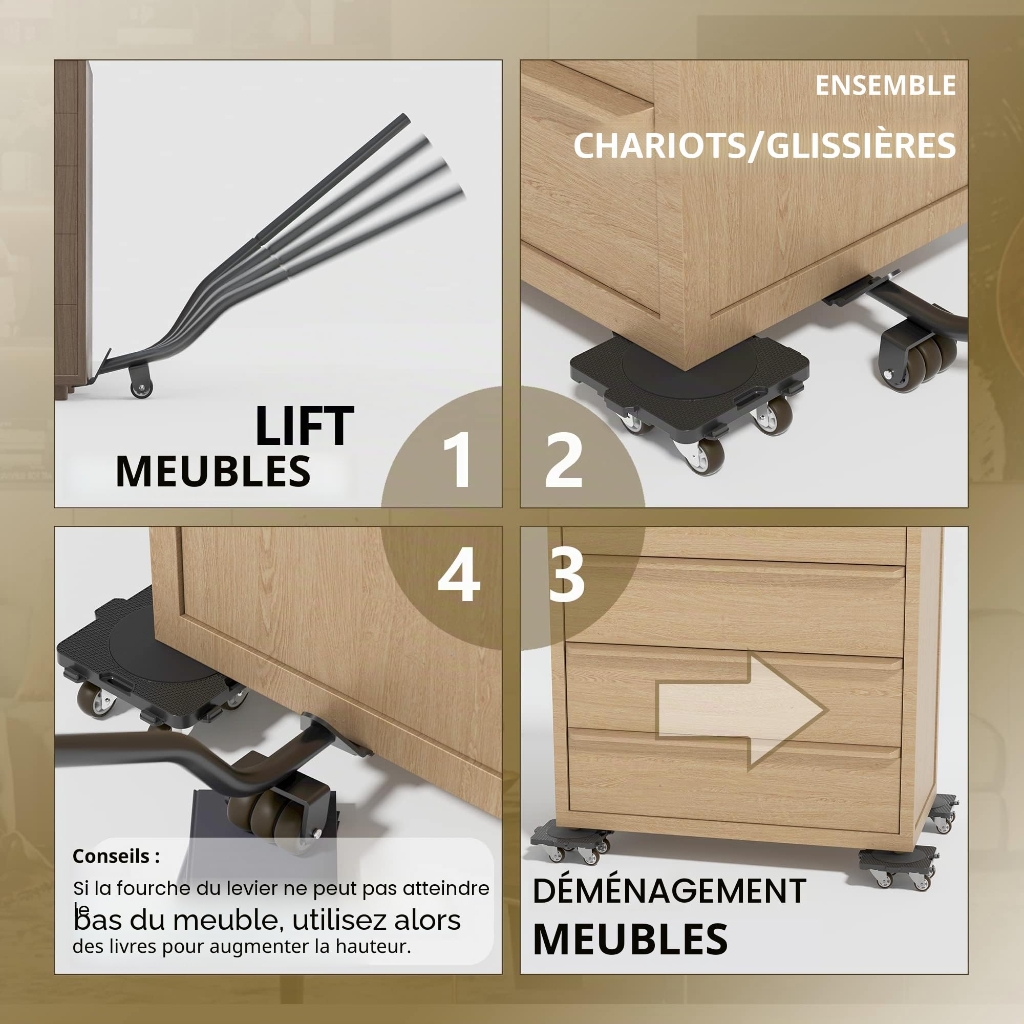ONEON lève-meubles Classique M Noir 227 kg