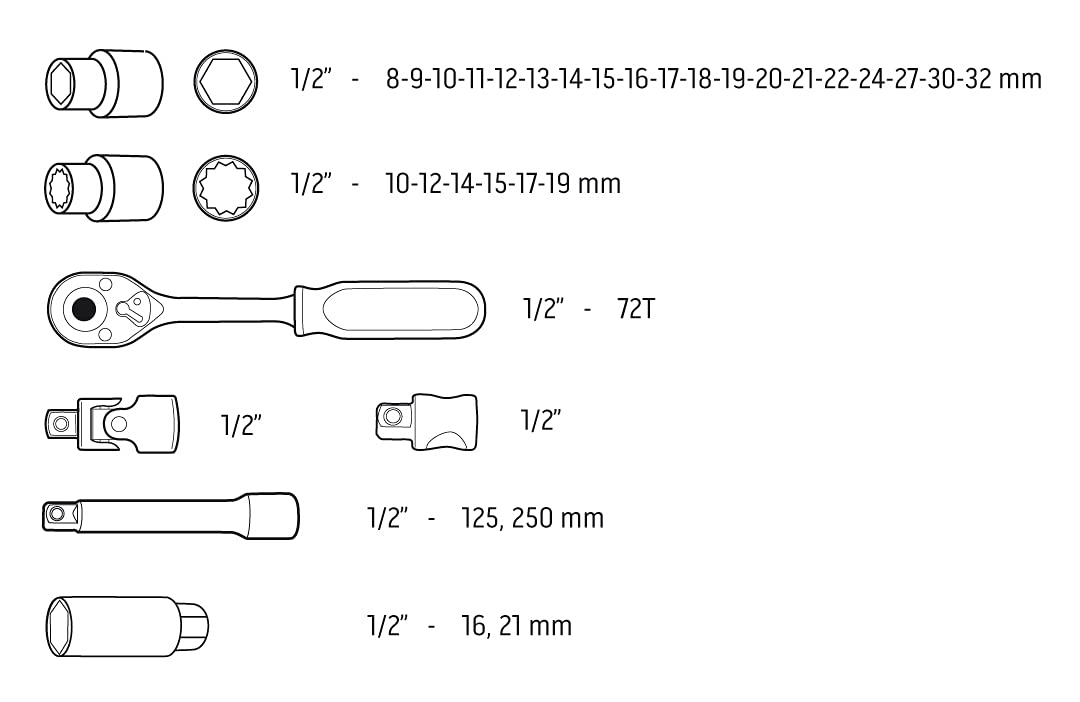 NEO TOOLS 08-662 coffret douilles 1/2 32 pièces CrV