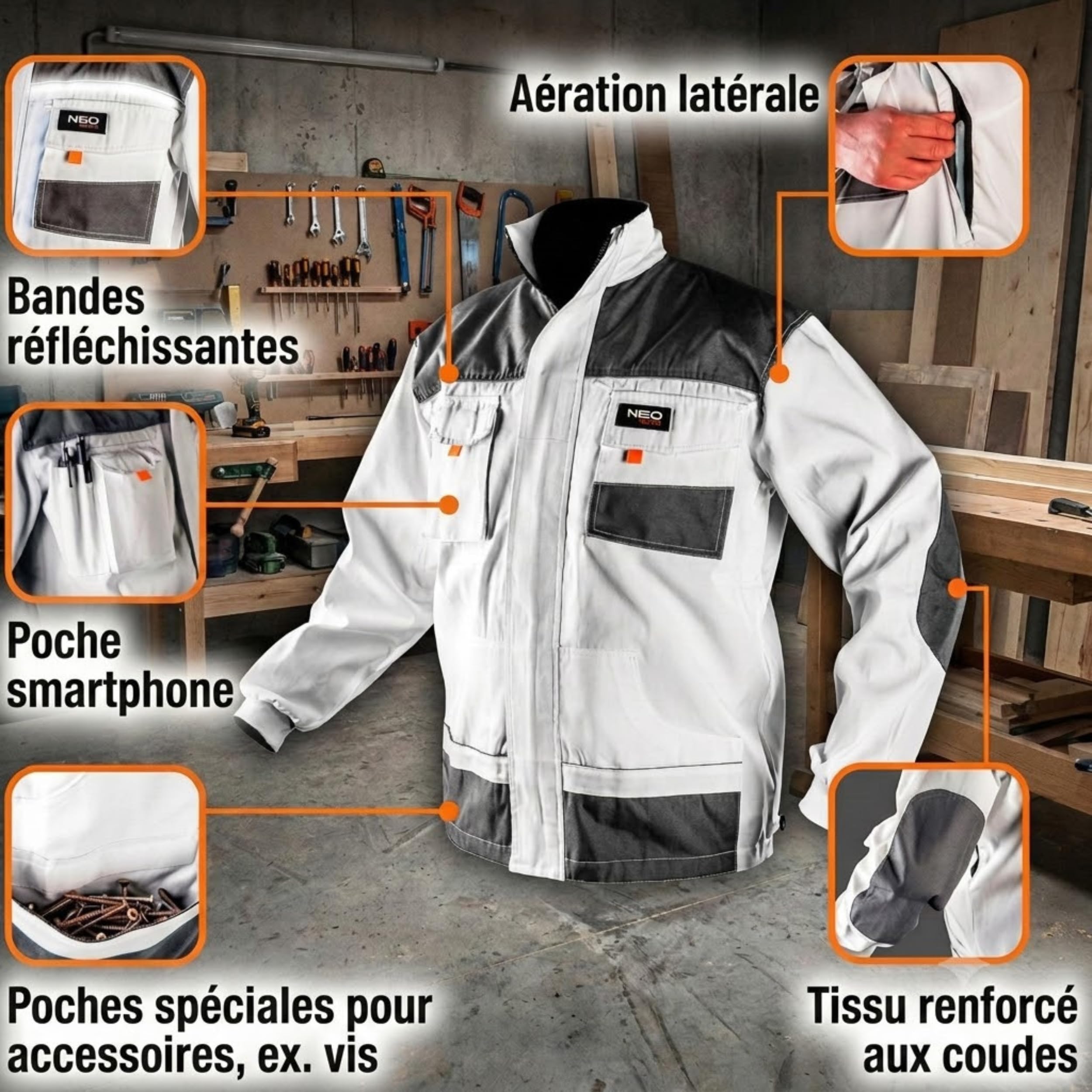 NEO Tools veste travail blanche homme taille M