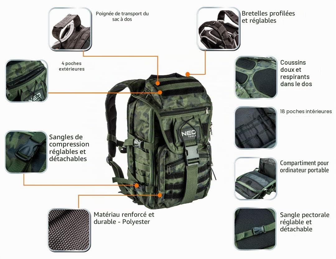 NEO Tools Camo sac à dos artisan nylon 600D camouflage