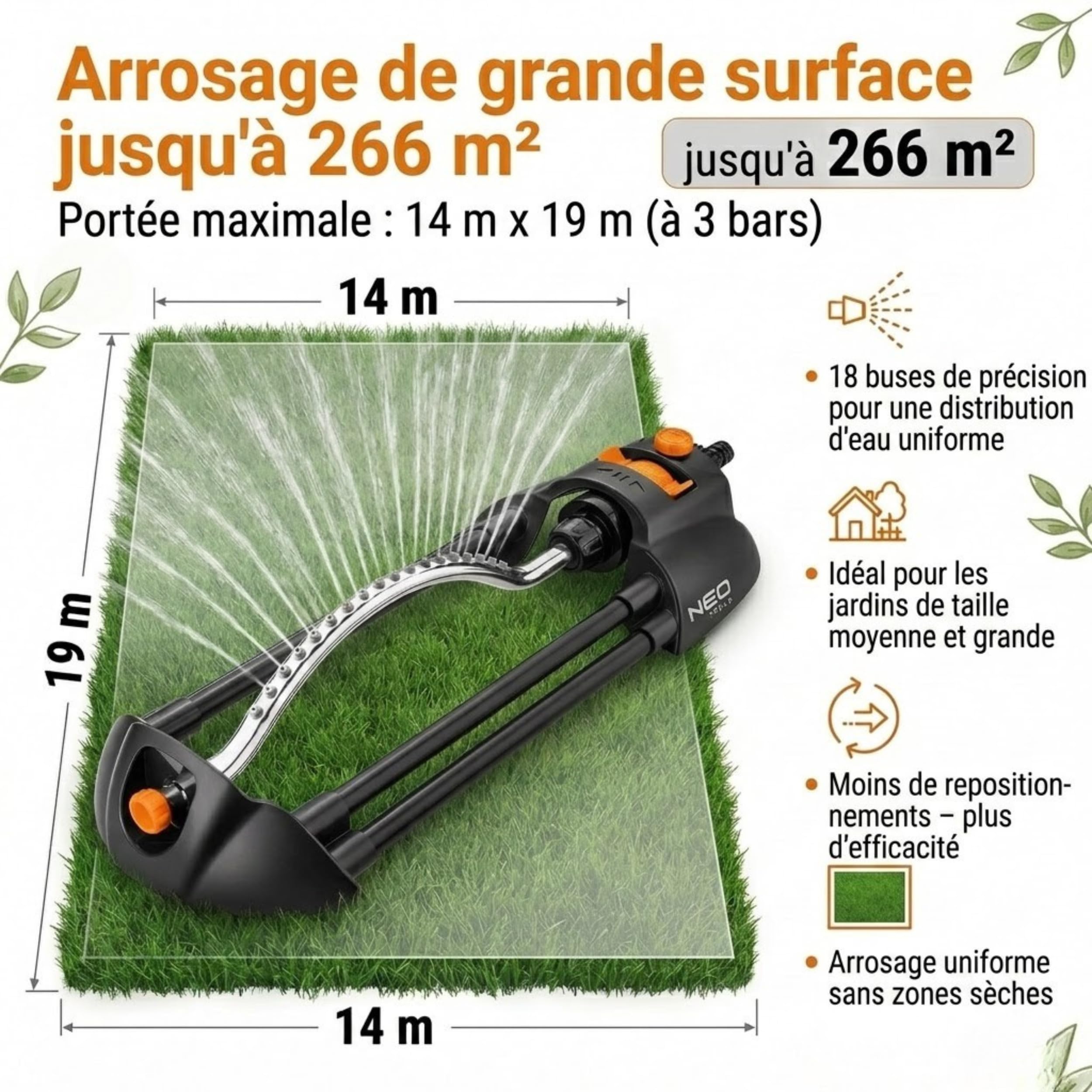 NEO TOOLS Arroseur oscillant 18 buses 266 m²