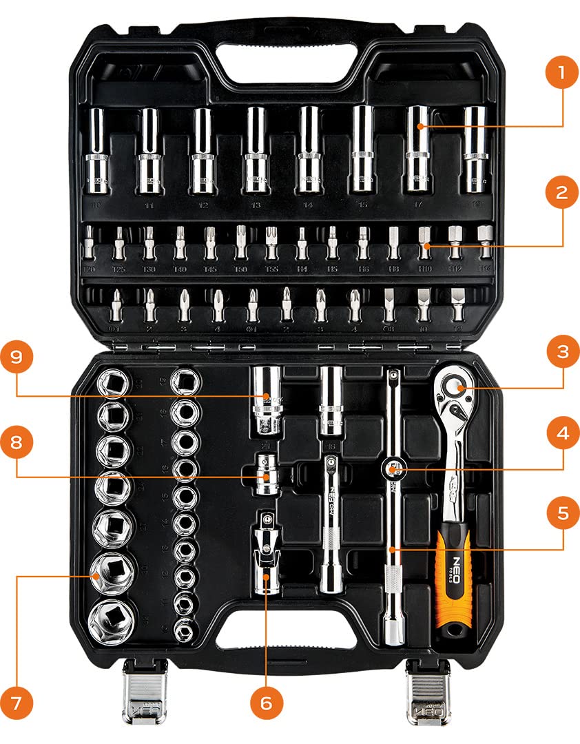 NEO TOOLS 08-663 coffret douilles 1/2 58 pièces CrV