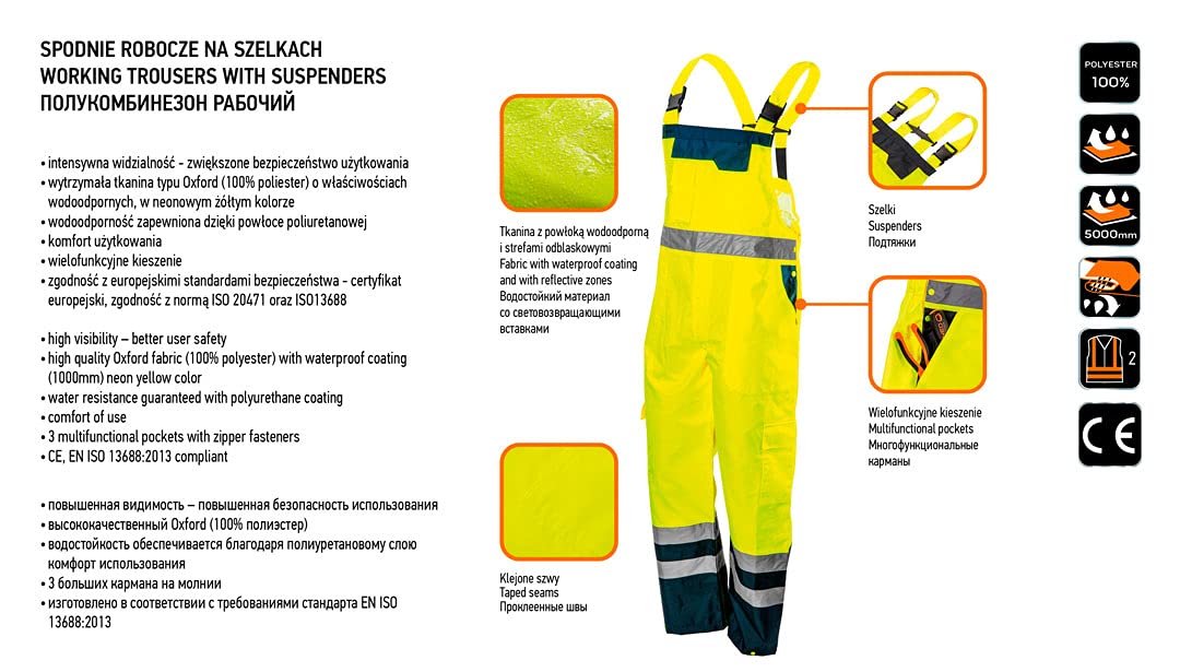 NEO Tools salopette haute visibilité jaune/orange imperméable