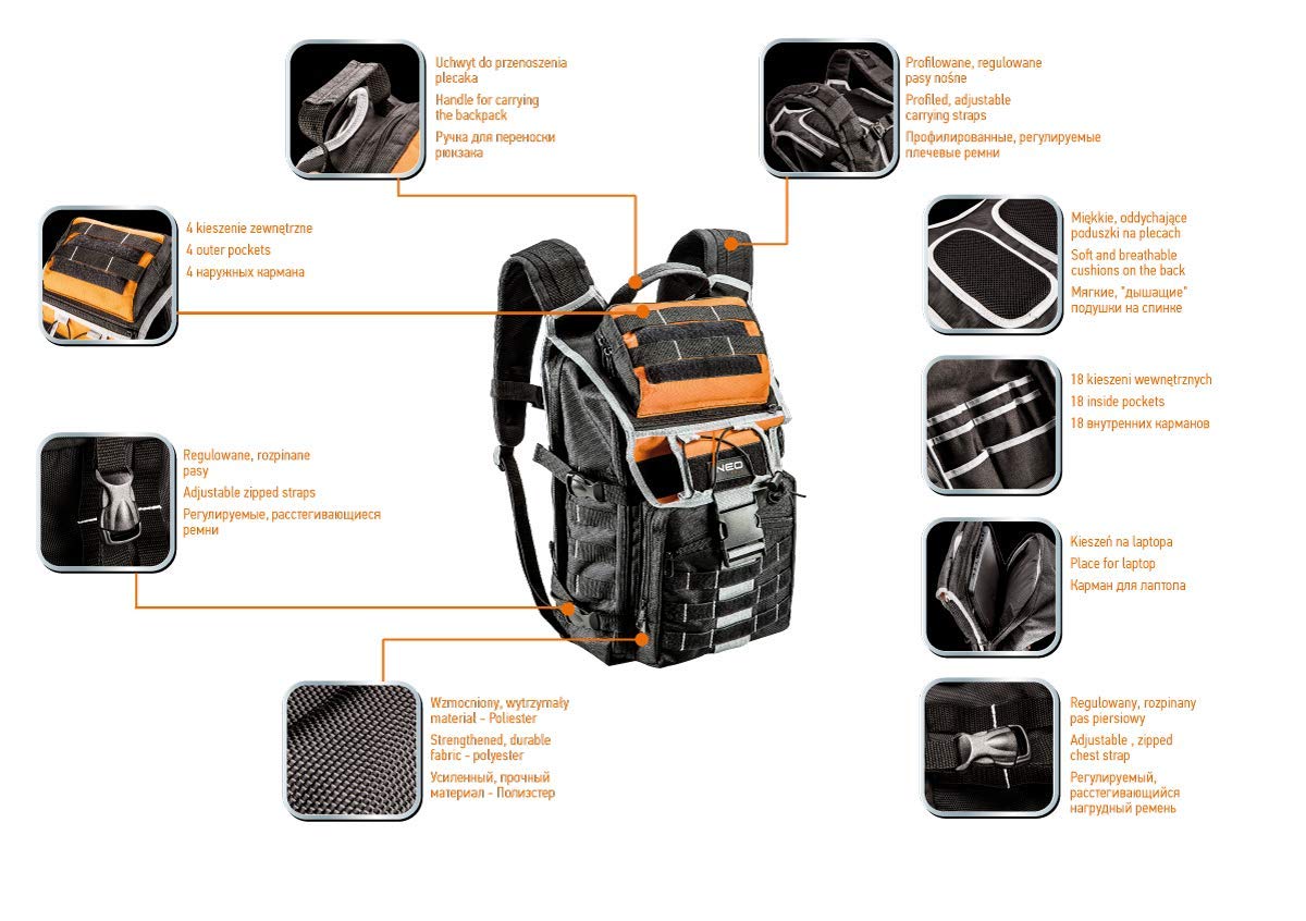 NEO Tools sac à dos professionnel porte-outils robuste