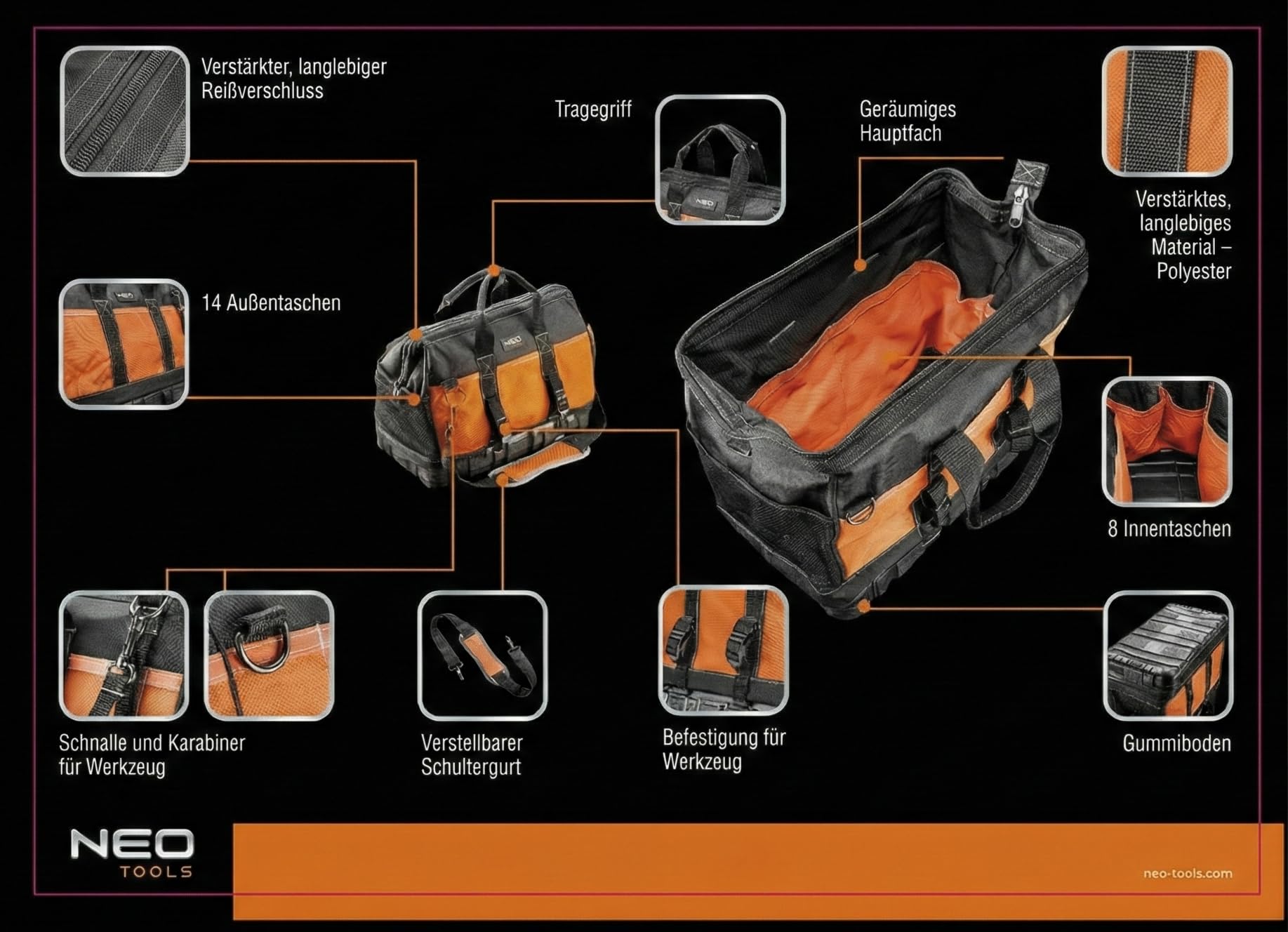 NEO TOOLS Sac à outils 23 poches 40 cm nylon 600D