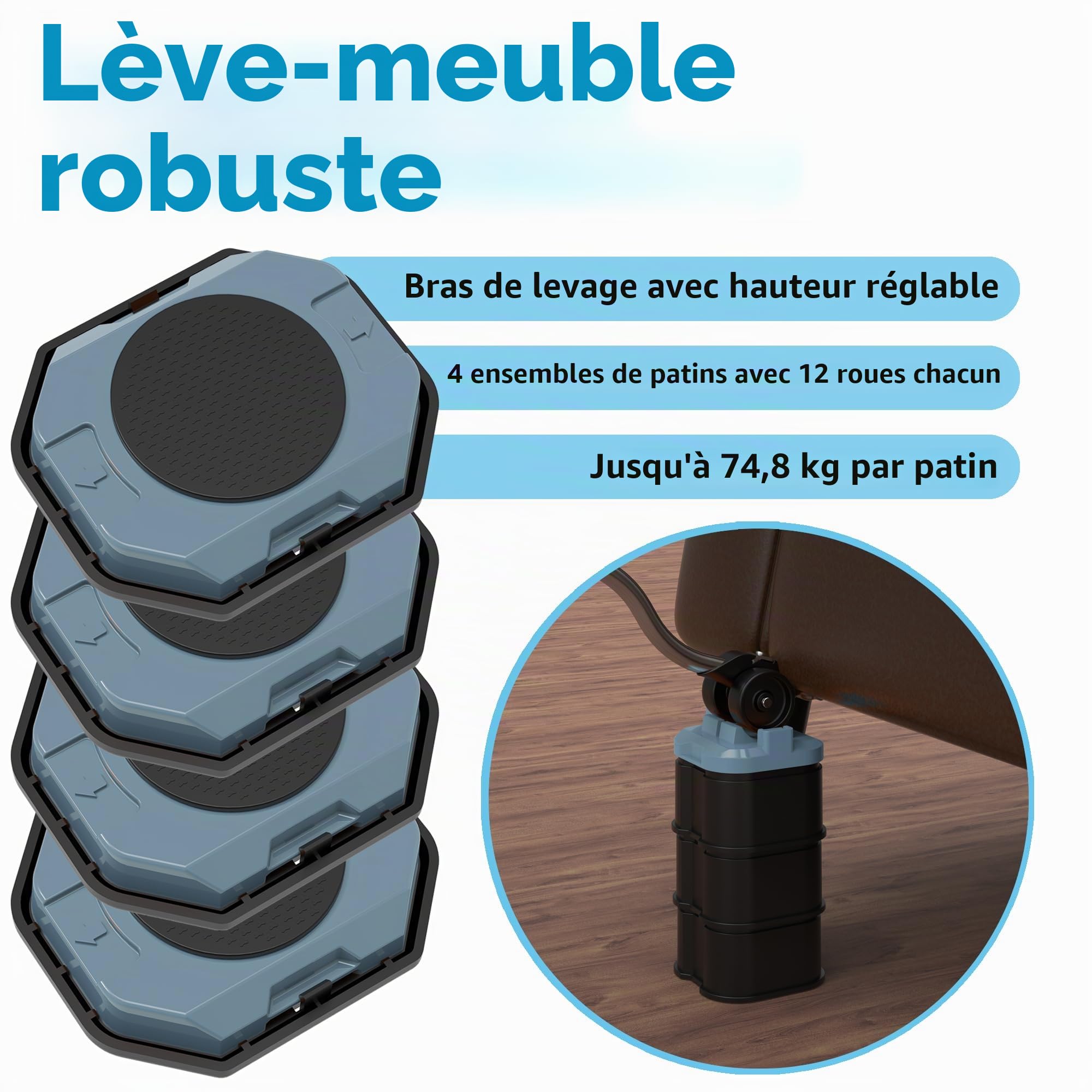 ONEON Move-It lève-meuble patins rouleurs gris bleu 300 kg