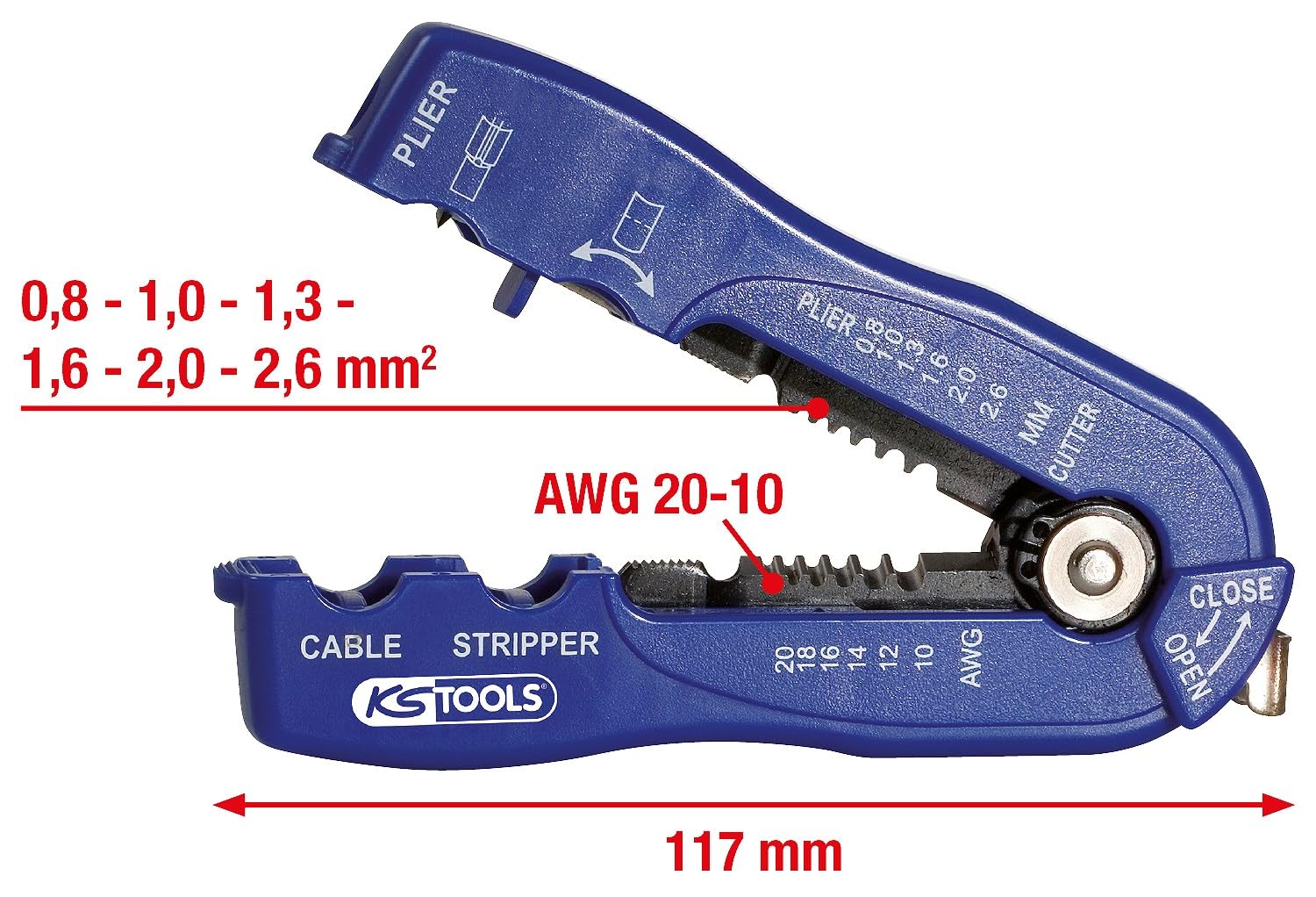 KS Tools 115.1252 pince à dénuder taille 2 Ø 0,8-2,6 mm