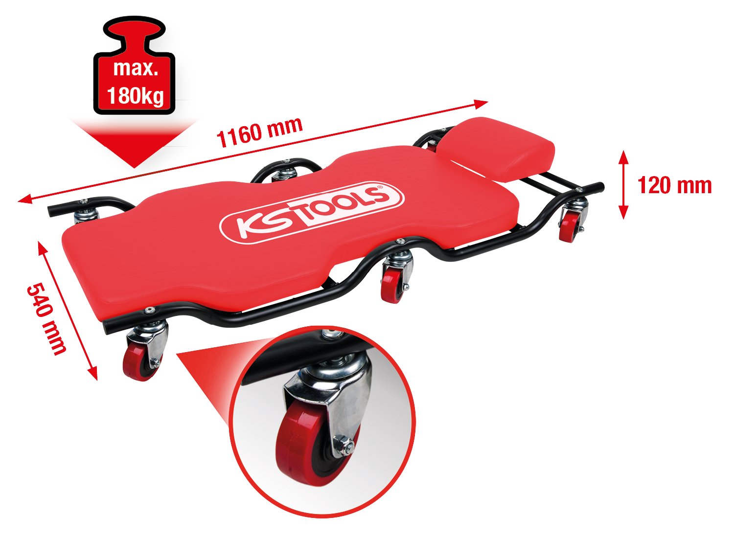KS Tools 500.8003 chariot de visite rouge 180 kg