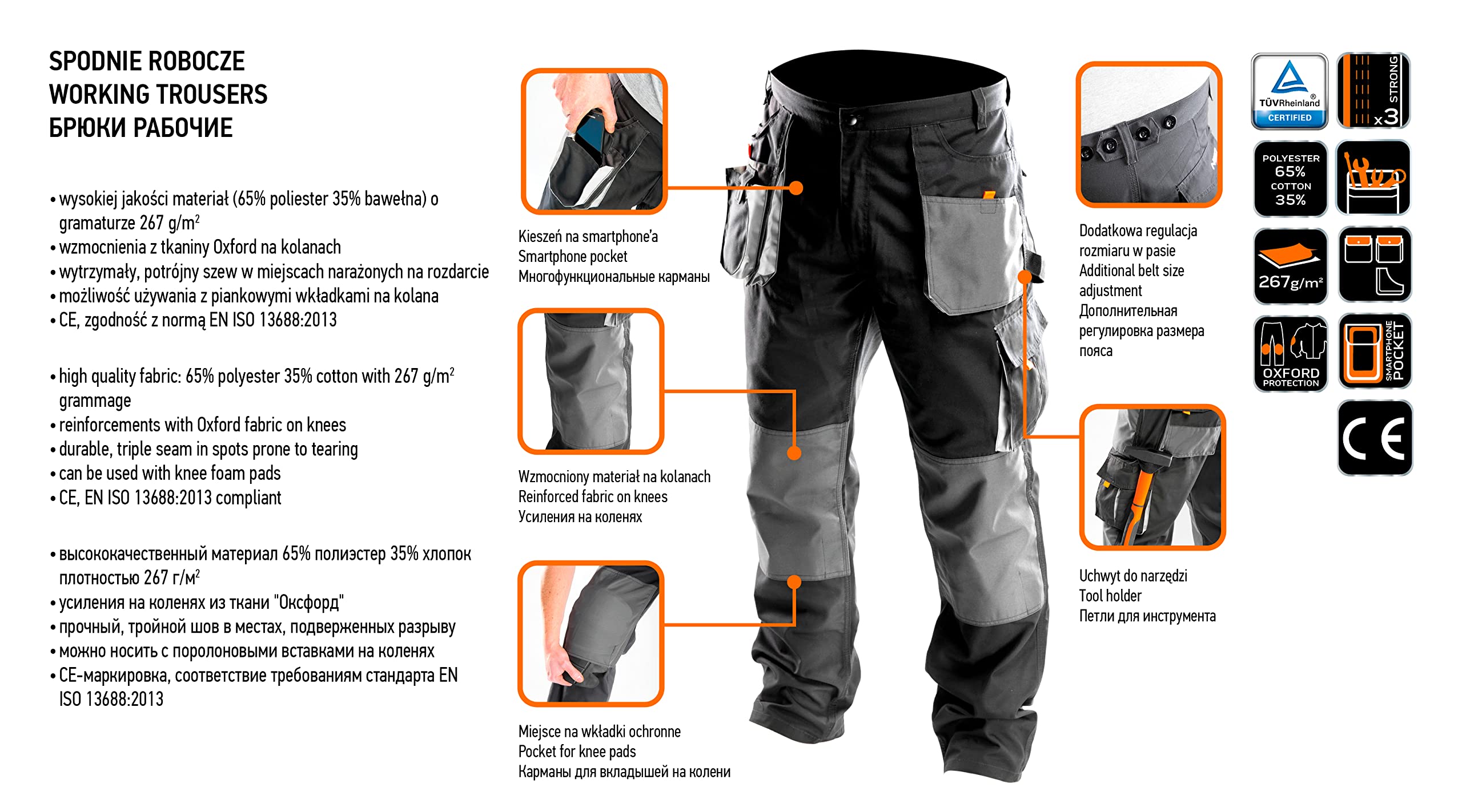 NEO TOOLS Pantalon de travail homme noir chantier