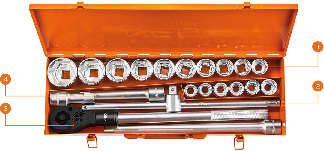 NEO TOOLS 08-061 coffret douilles 3/4 21 pièces 19-50 mm