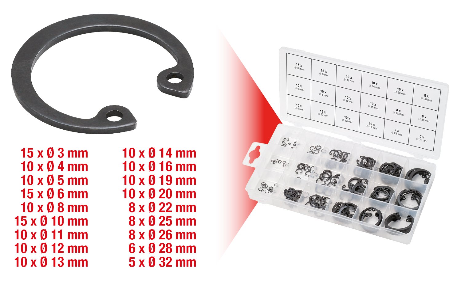 KS Tools 970.0090 assortiment circlips interne 180 pcs