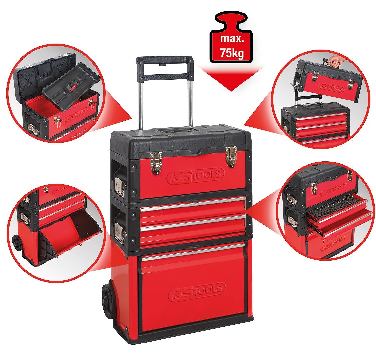 KS Tools 850.0340 servante atelier mobile bi-matière 75 kg