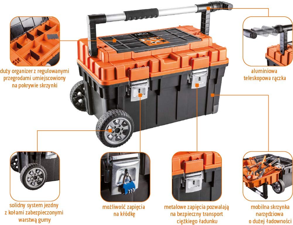 NEO TOOLS boîte à outils mobile pro plastique roulettes