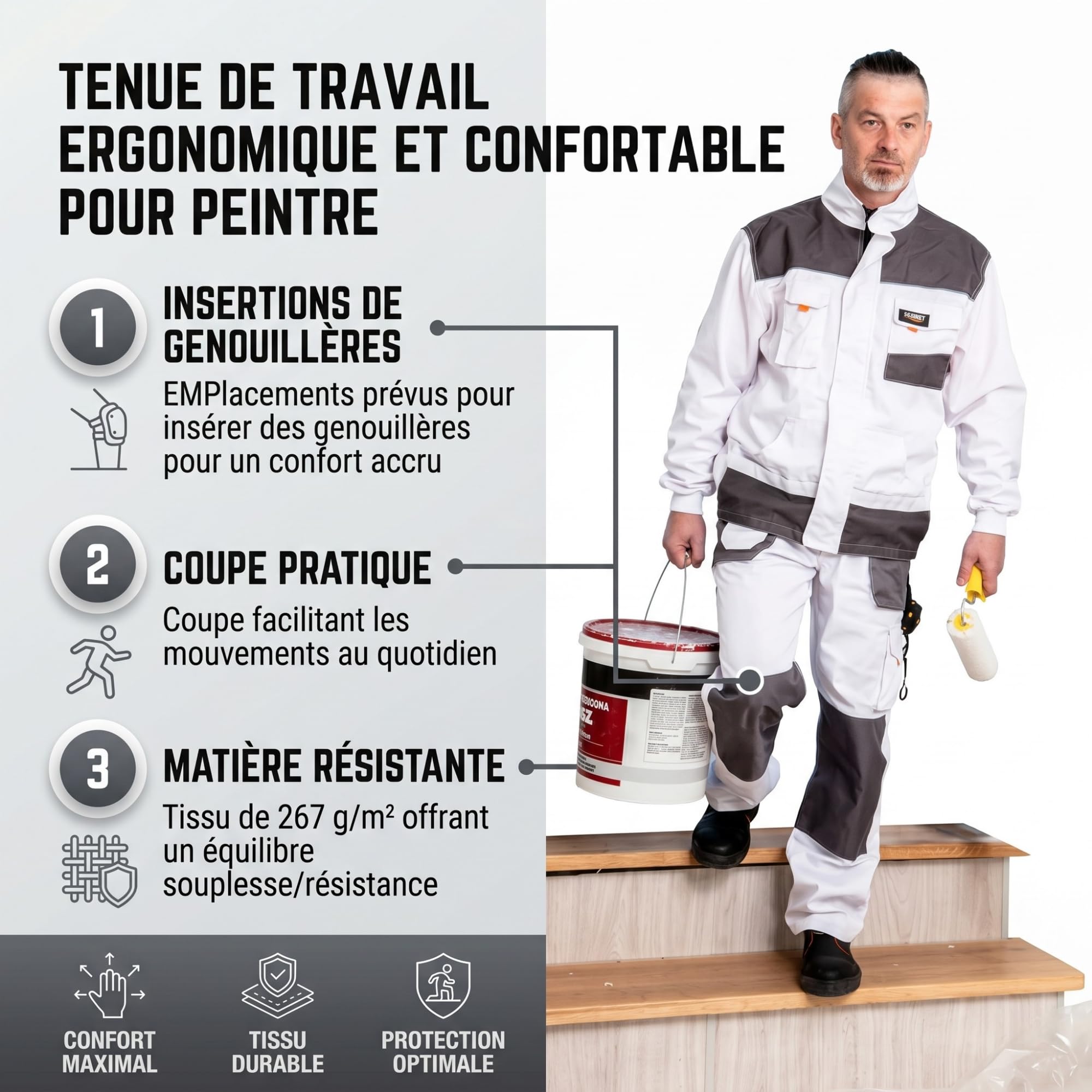 NEO Tools pantalon de travail blanc taille S peintre