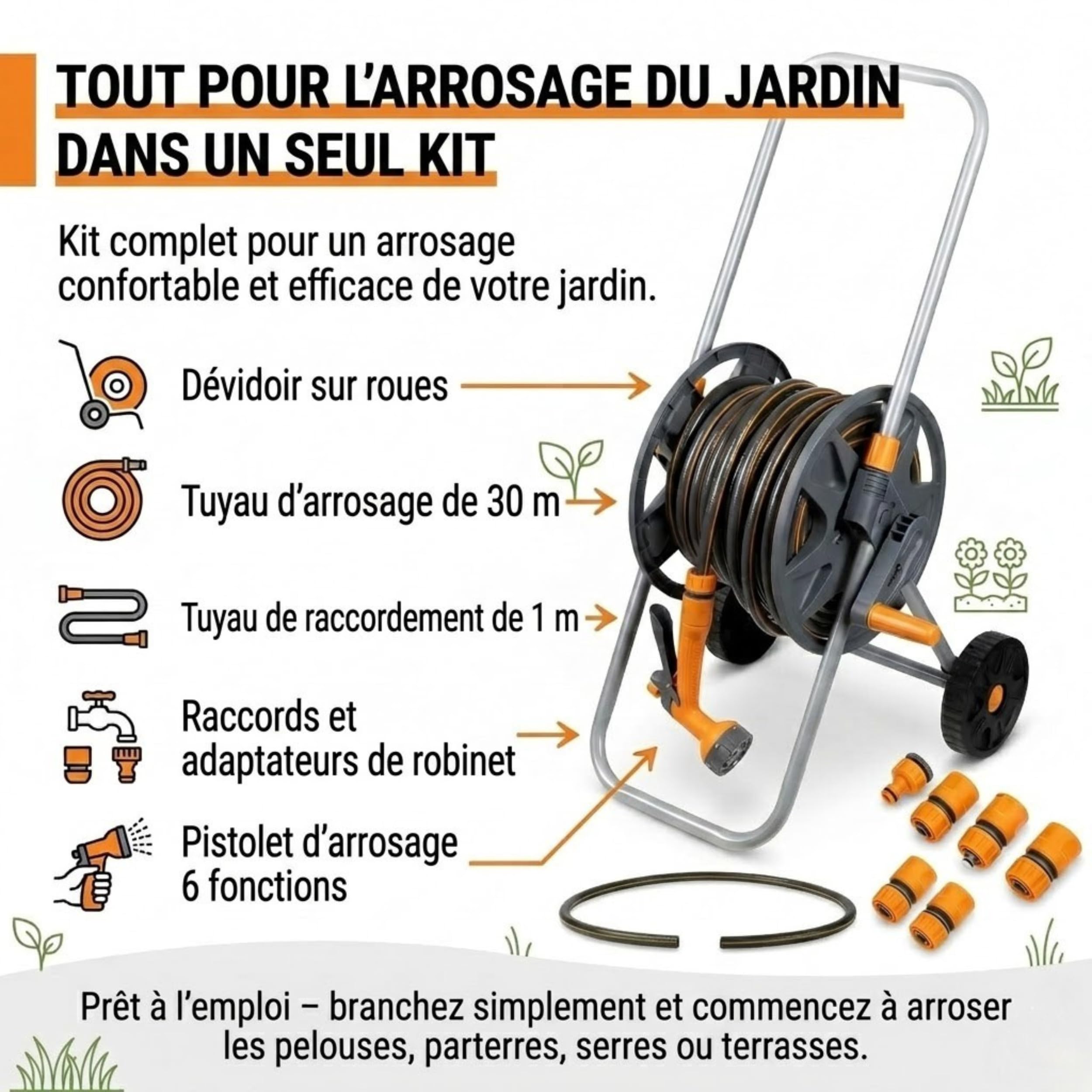 NEO TOOLS Kit irrigation mobile devidoir 30 m 6 jets