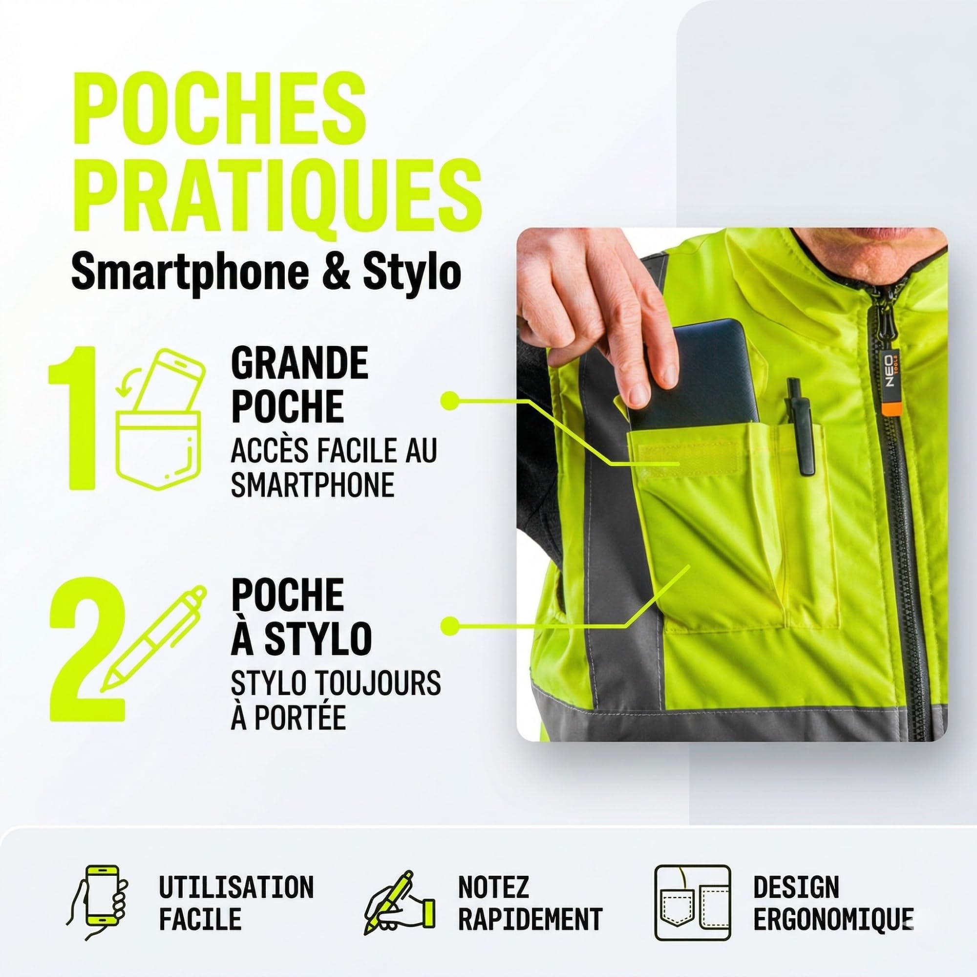 NEO Tools gilet sécurité jaune réversible réfléchissant