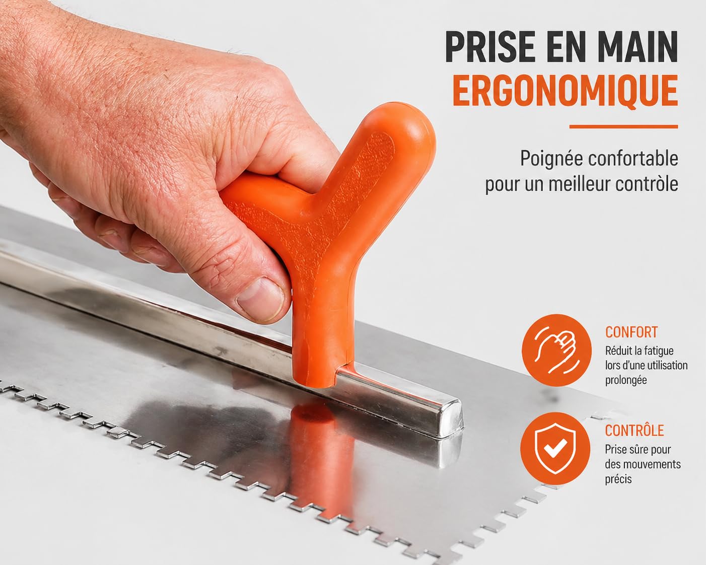 Mondelin platoir denté 2 mains 50x12 cm dents 8 mm