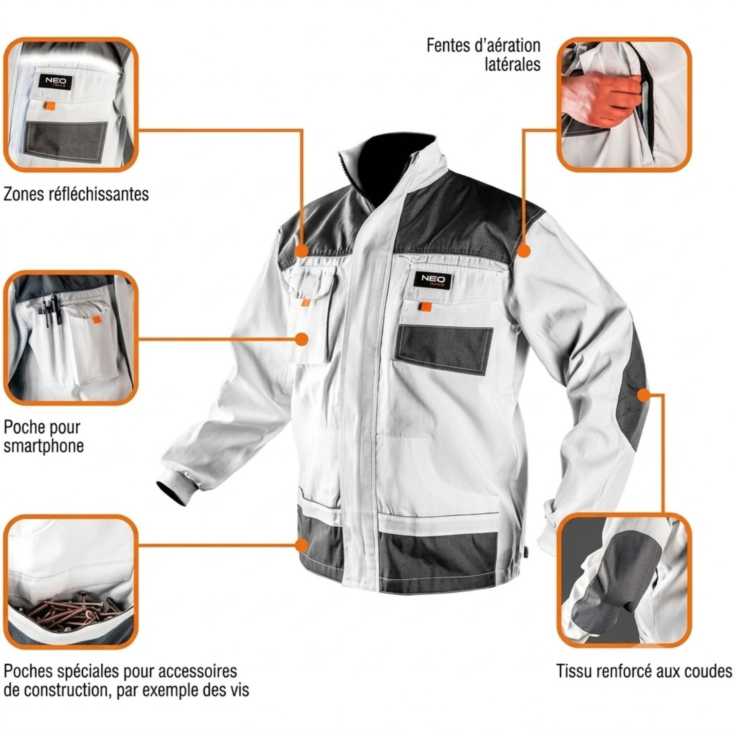 NEO Tools veste travail blanche homme taille M