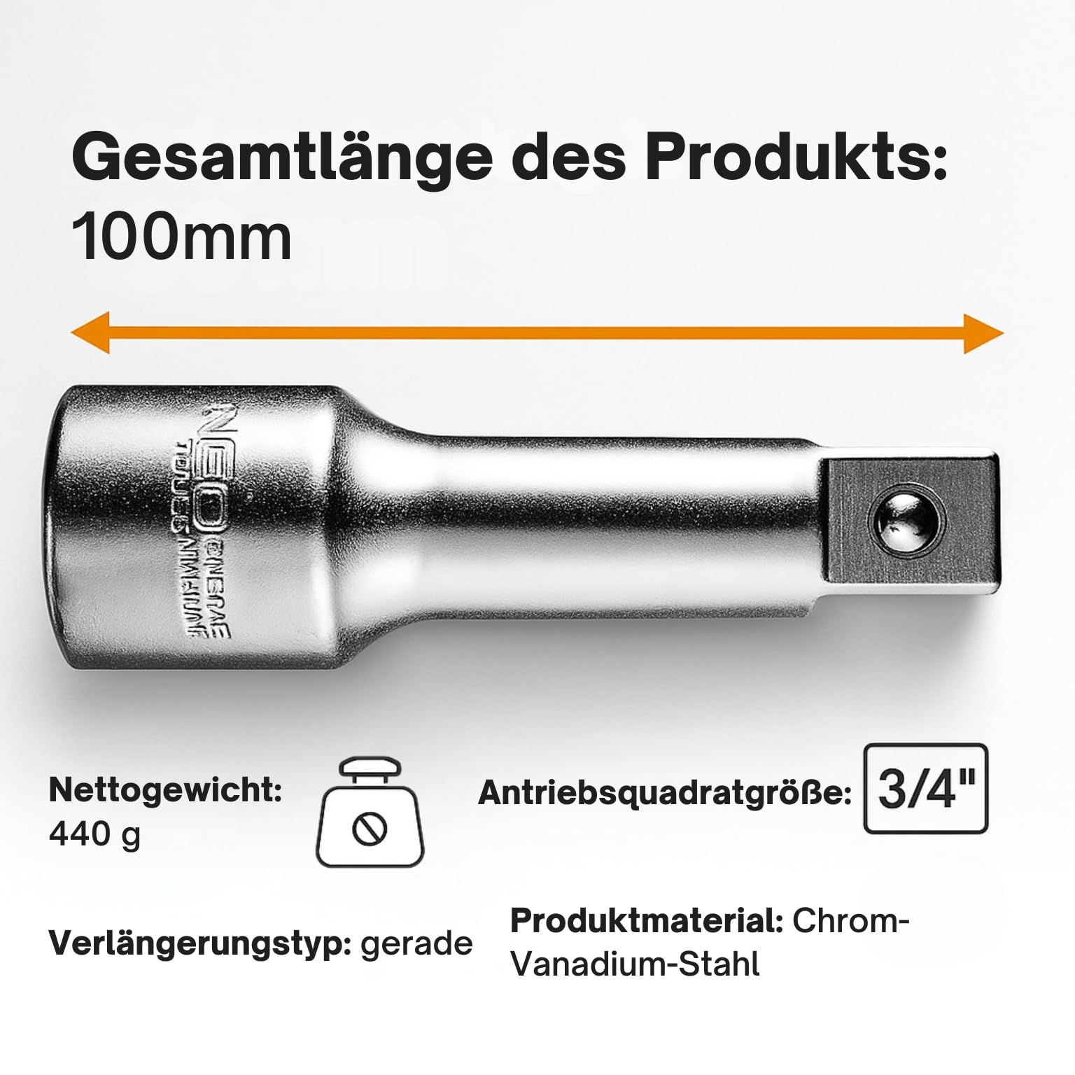 NEO TOOLS rallonge douille 3/4 100 mm CrV