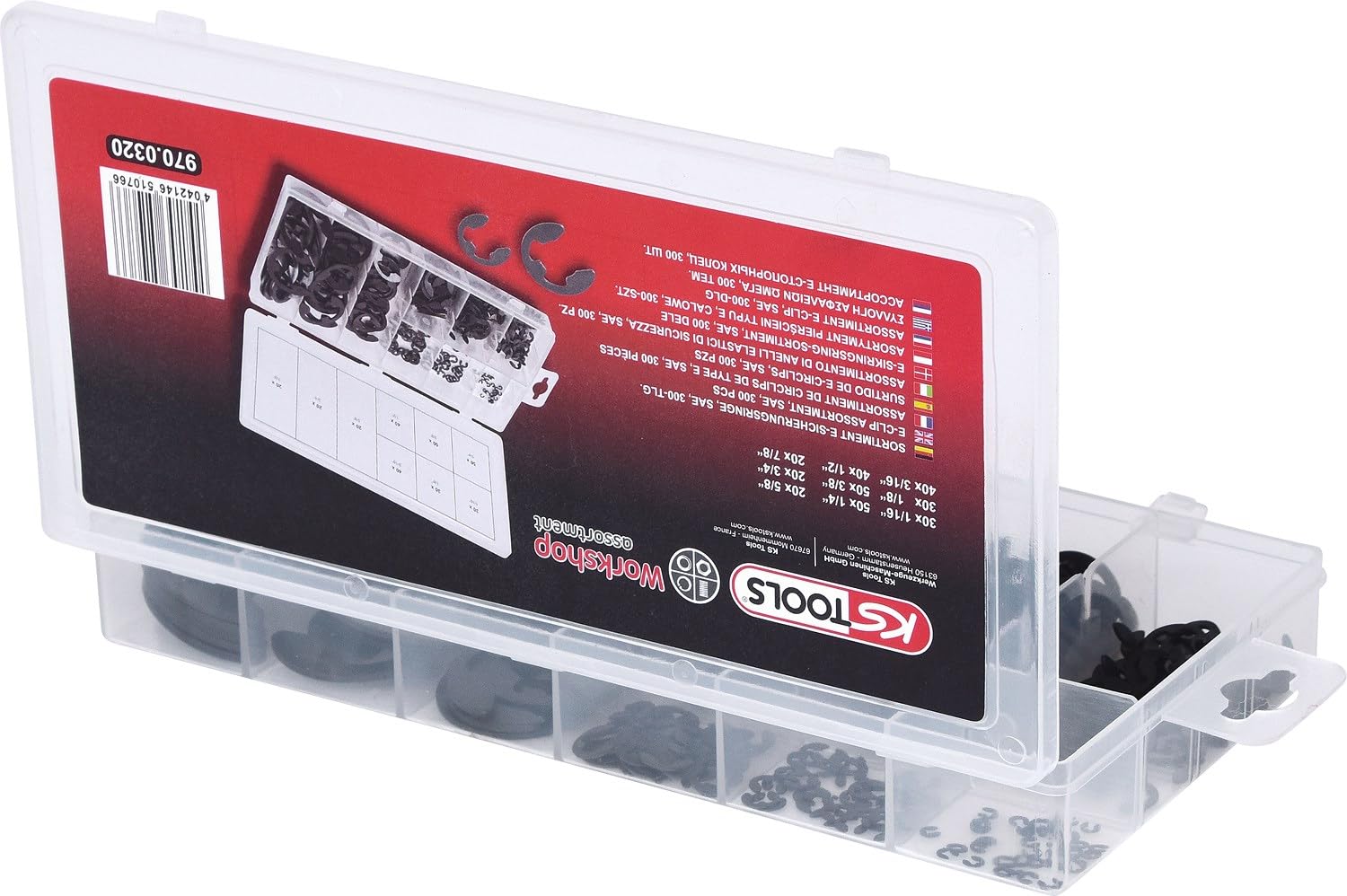 KS Tools 970.0320 Assortiment 300 circlips E pouces noir