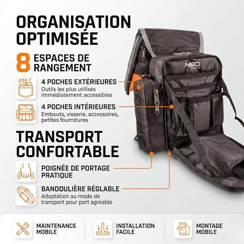 NEO TOOLS sac à outils monteur polyester 8 poches noir