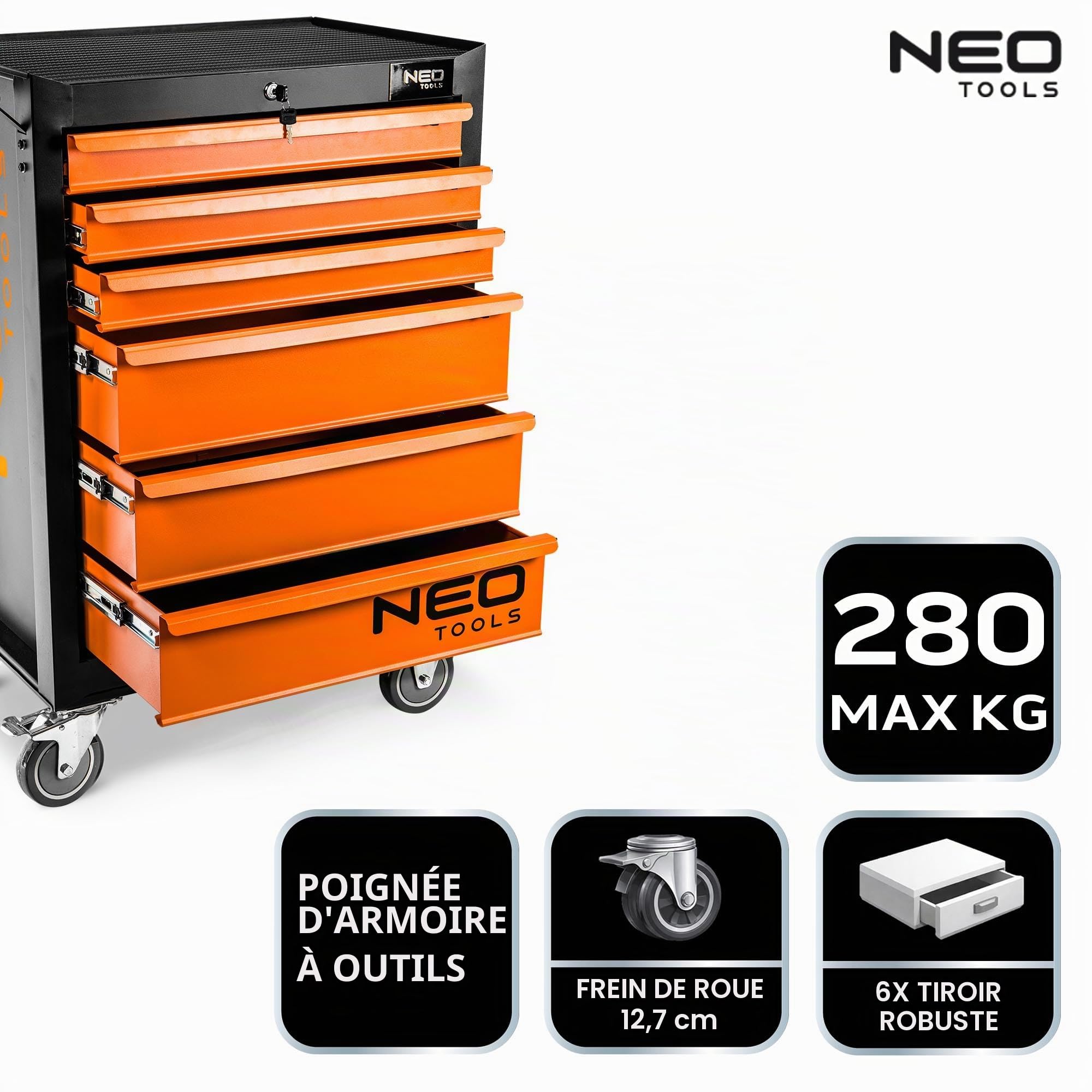 NEO TOOLS 84-221 armoire à outils 6 tiroirs orange 280 kg