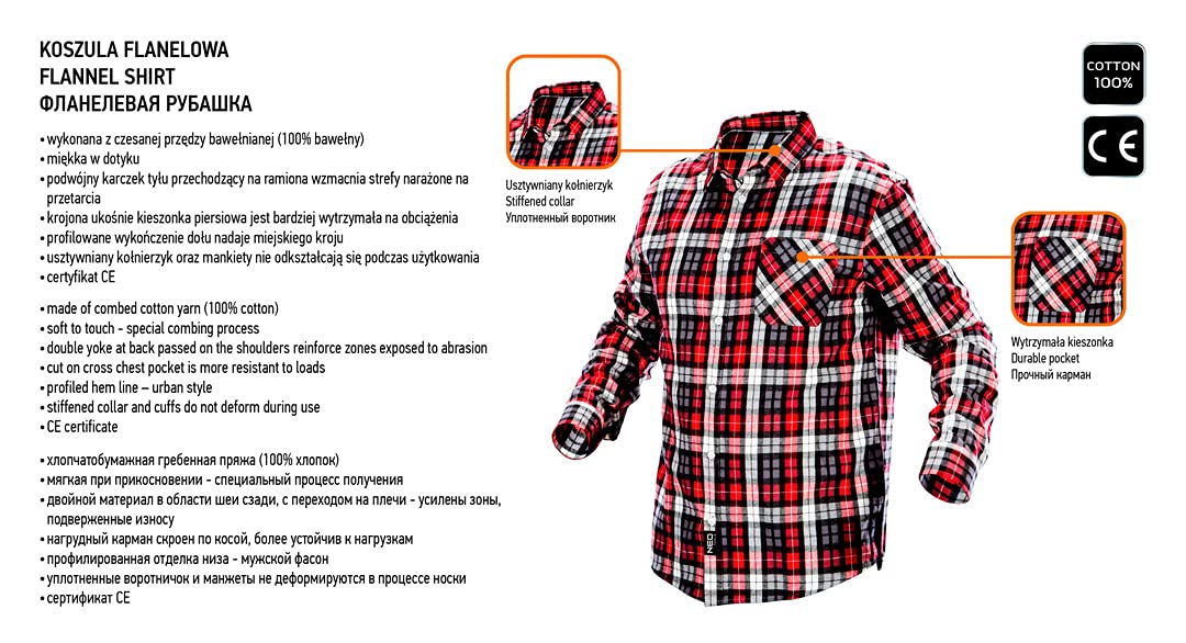NEO TOOLS chemise flanelle bûcheron rouge S