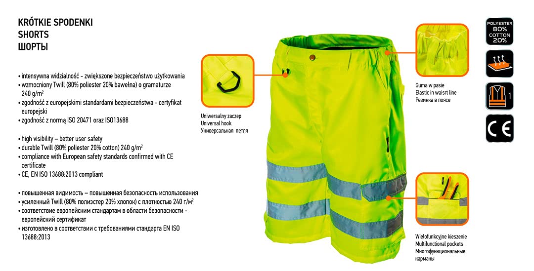 NEO Tools pantalon de sécurité jaune court XL