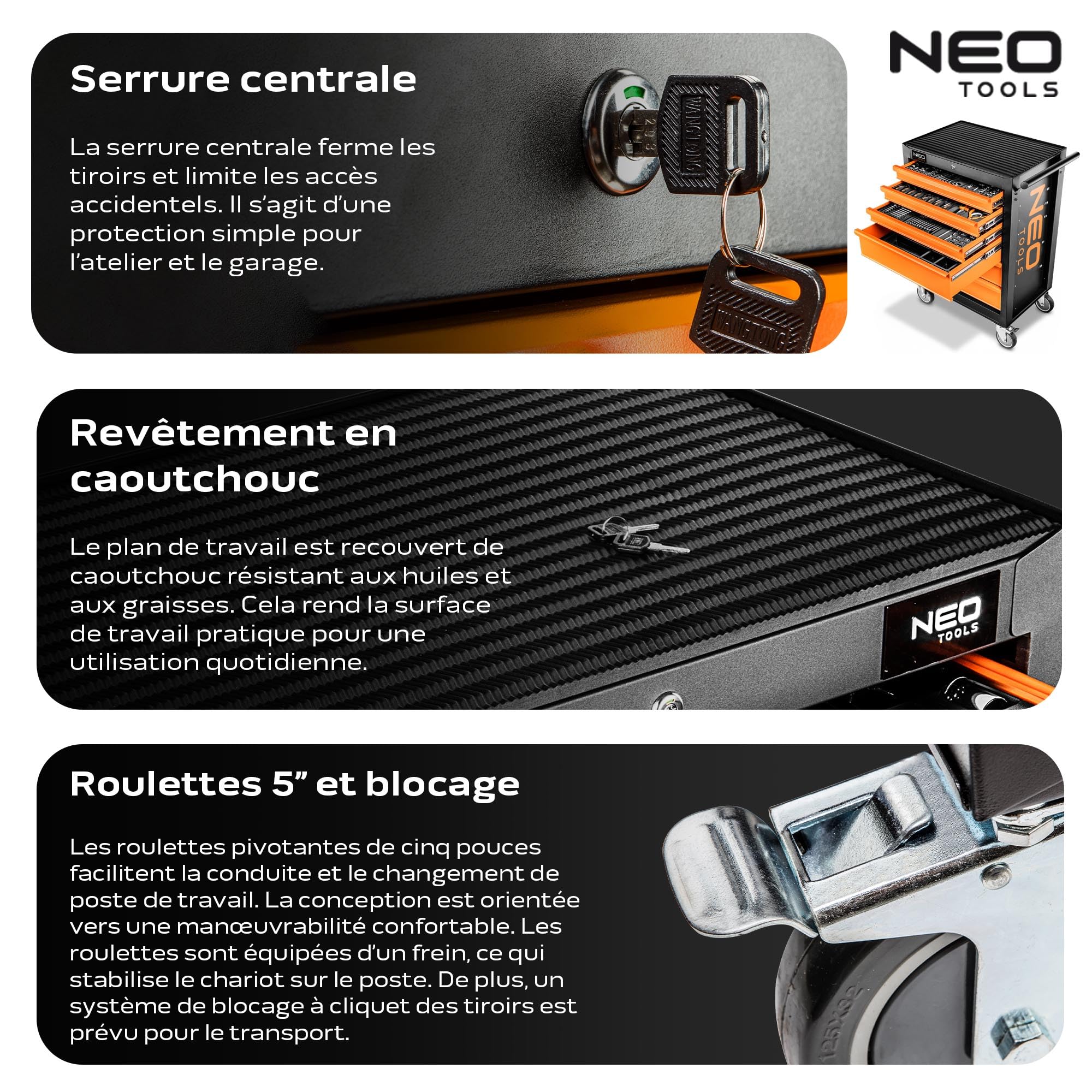 NEO TOOLS 84-221 armoire à outils 6 tiroirs orange 280 kg