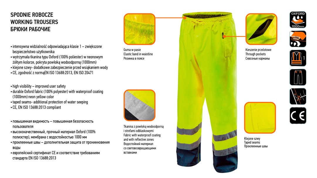 NEO TOOLS pantalon imperméable haute visibilité jaune fluo XL