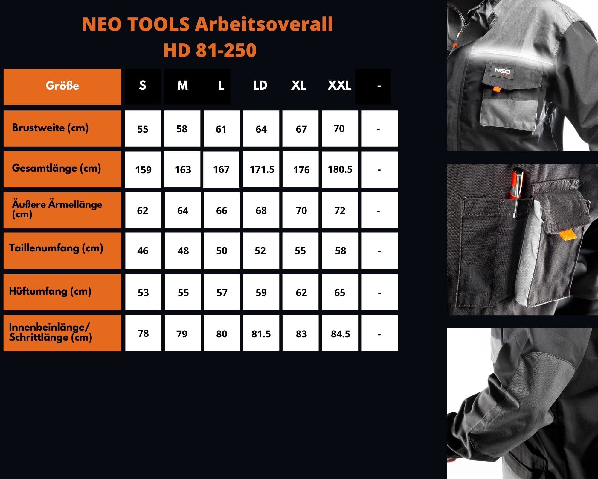 NEO Tools Combinaison Travail Noire Taille M
